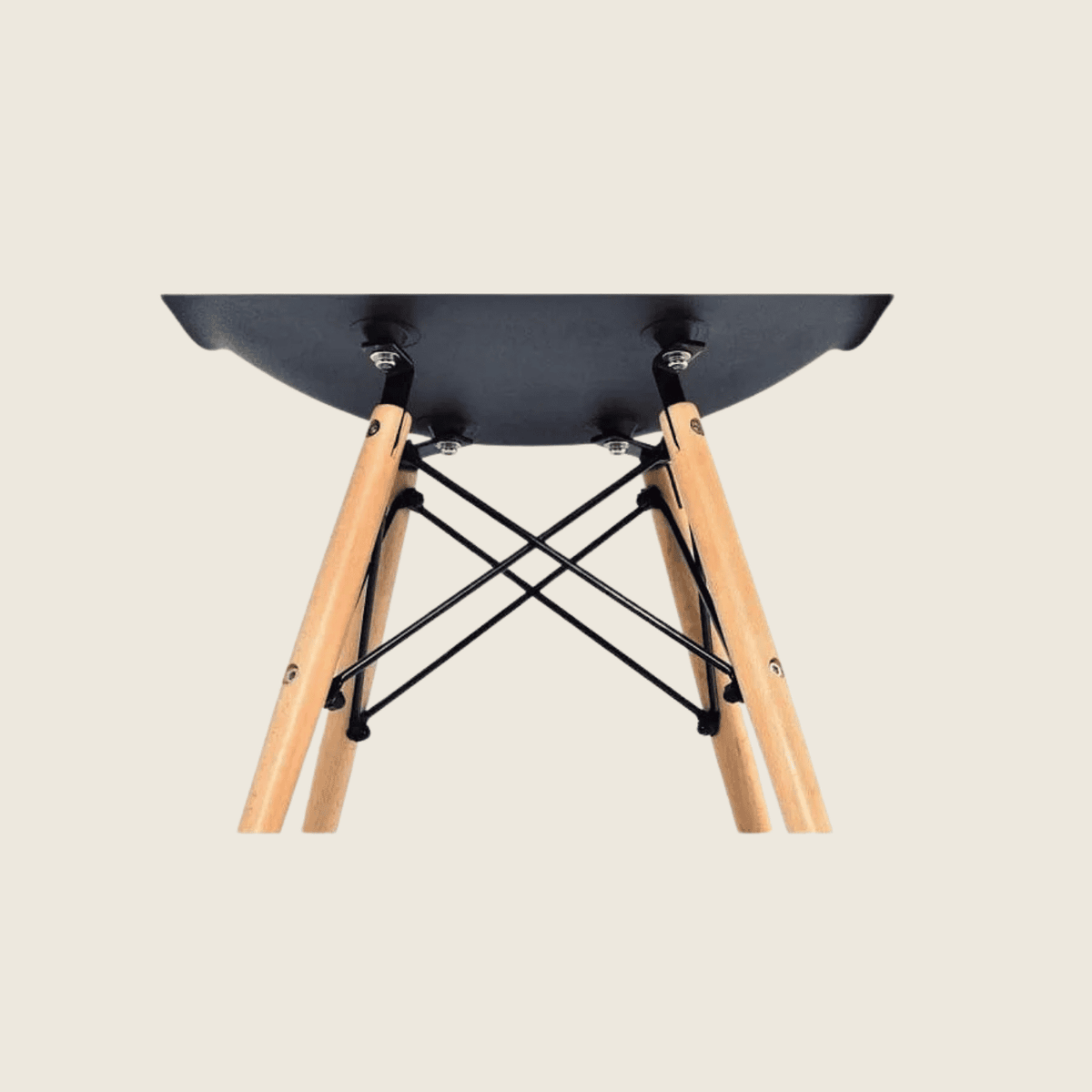 BLACK — Eames DSW Style Dining Chairs, close-up detail of the seat and frame