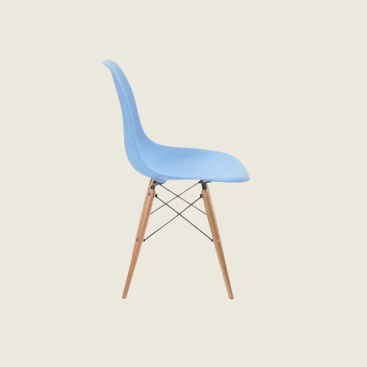 LIGHT BLUE — Eames DSW Style Dining Chairs, close-up detail of the seat and frame