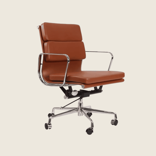 BROWN — EA217 Soft Pad Leather Office Chair, front three-quarter view