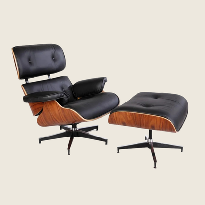 Classic Eames Natural Wood Lounge Chair & Ottoman – Black