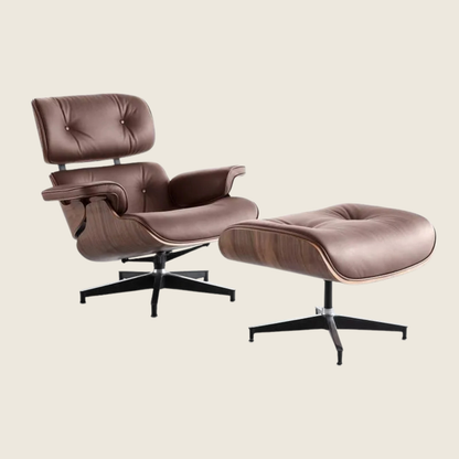Eames Inspired Walnut Lounge Chair & Ottoman – Tan