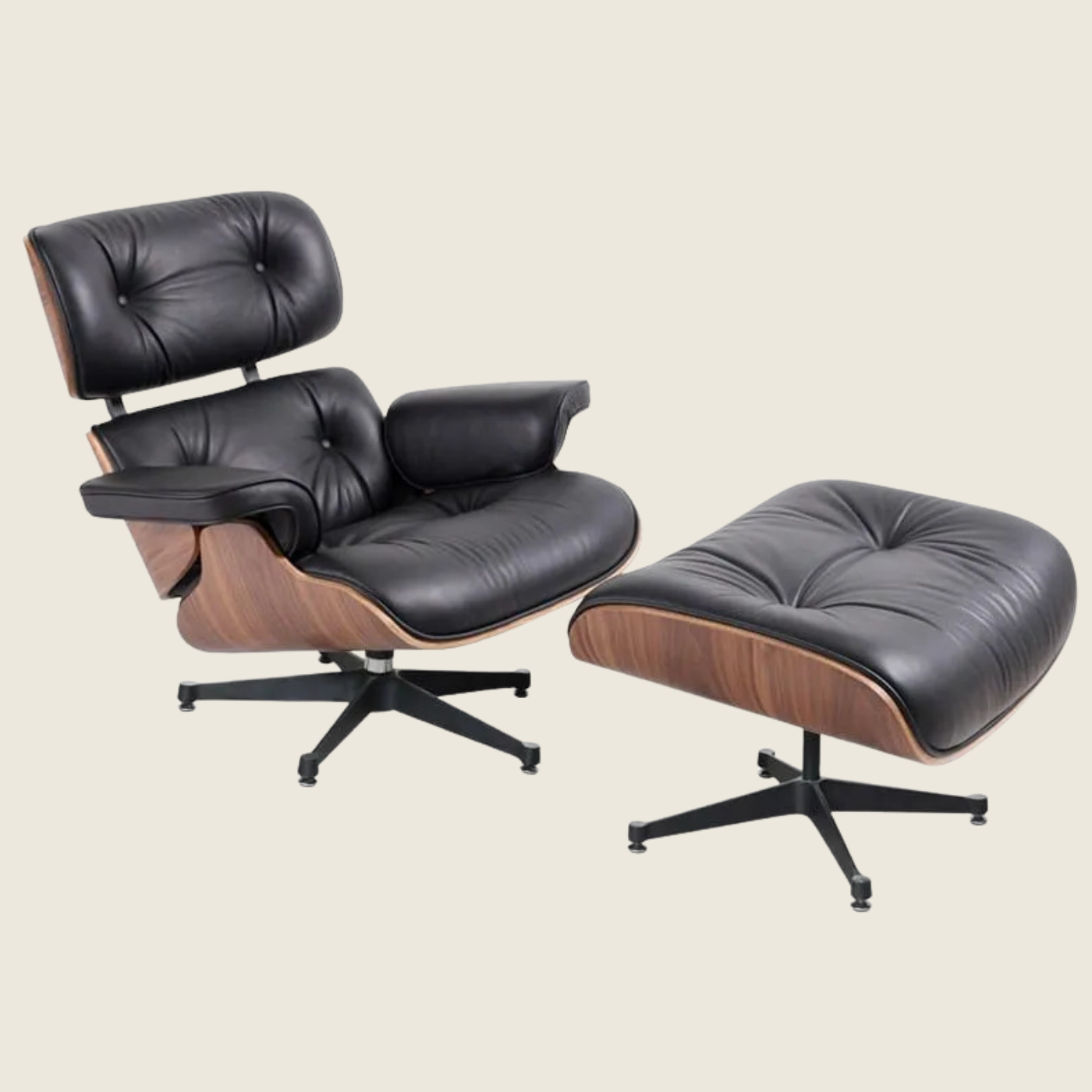 Charles Eames Style Walnut Lounge Chair & Ottoman – Black