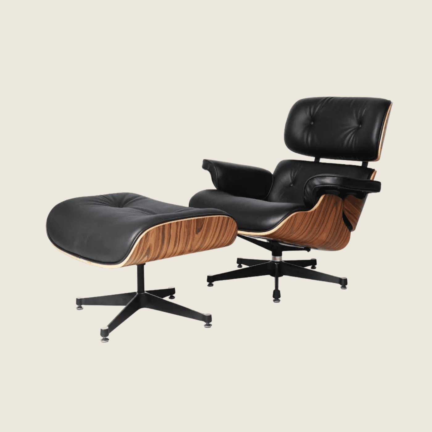 Charles Eames Style Rosewood Lounge Chair & Ottoman – Black