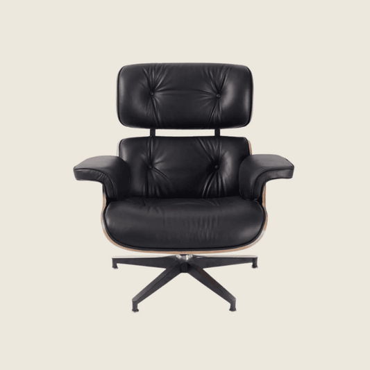 Classic Eames Designer Walnut Lounge Chair – Black Leather