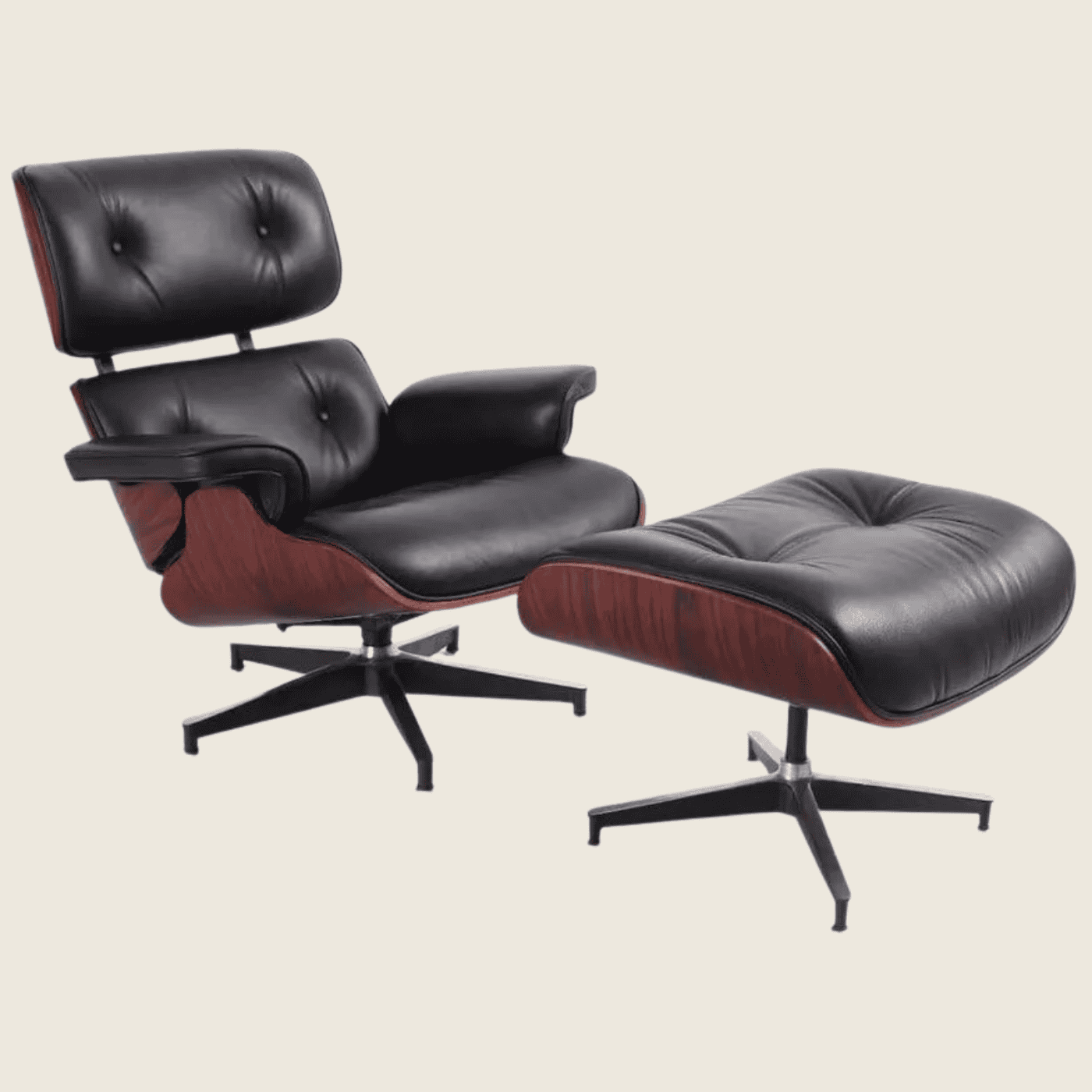 Mid-Century Eames Dark Rosewood Lounge Chair & Ottoman – Black