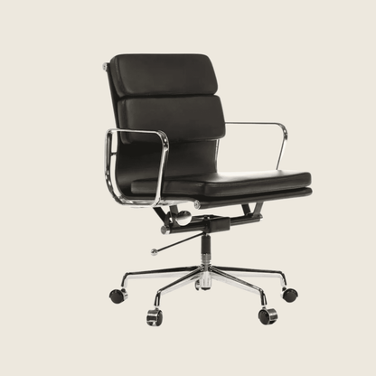 BLACK — EA217 Soft Pad Leather Office Chair, front three-quarter view