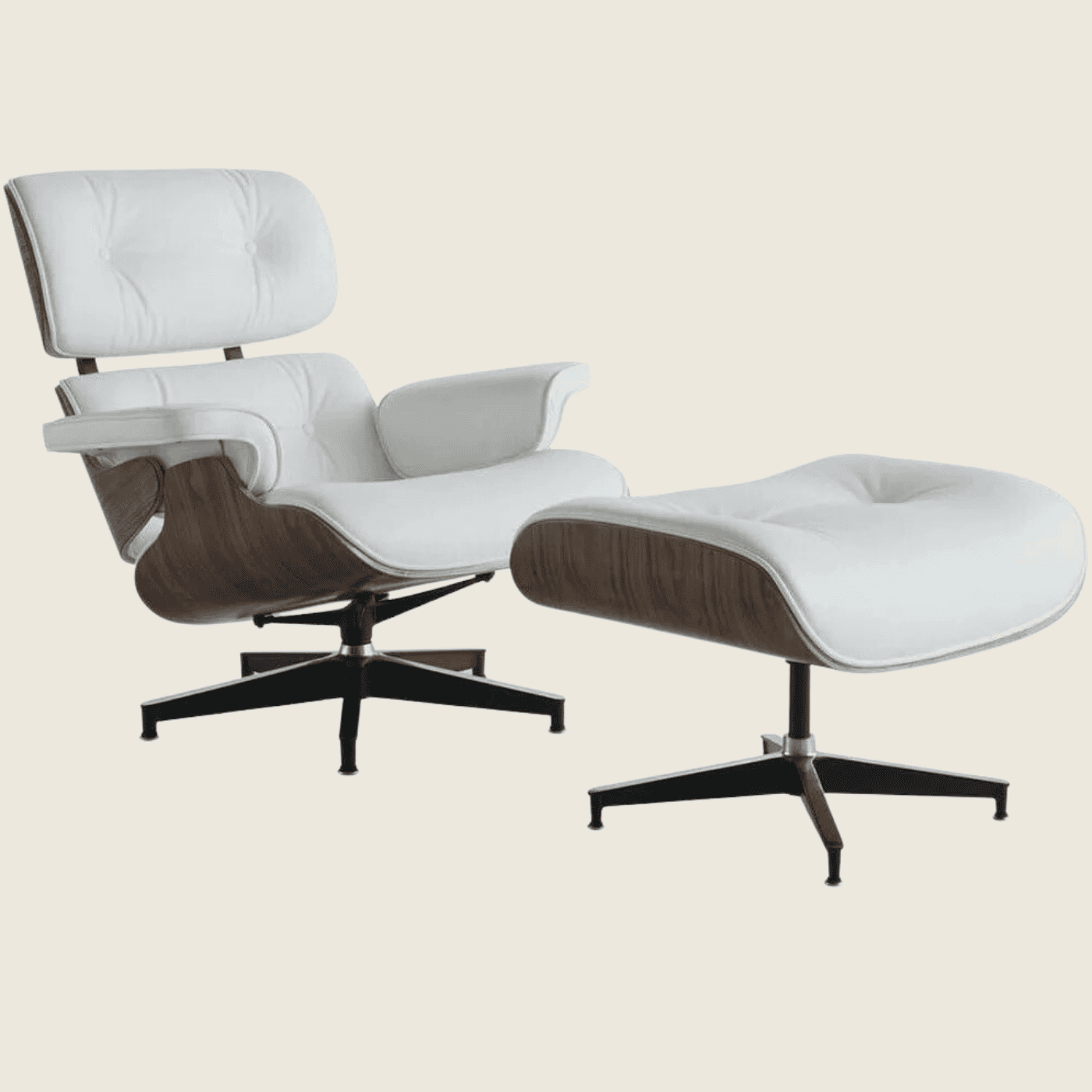 Eames Inspired Walnut Lounge Chair & Ottoman – White Leather