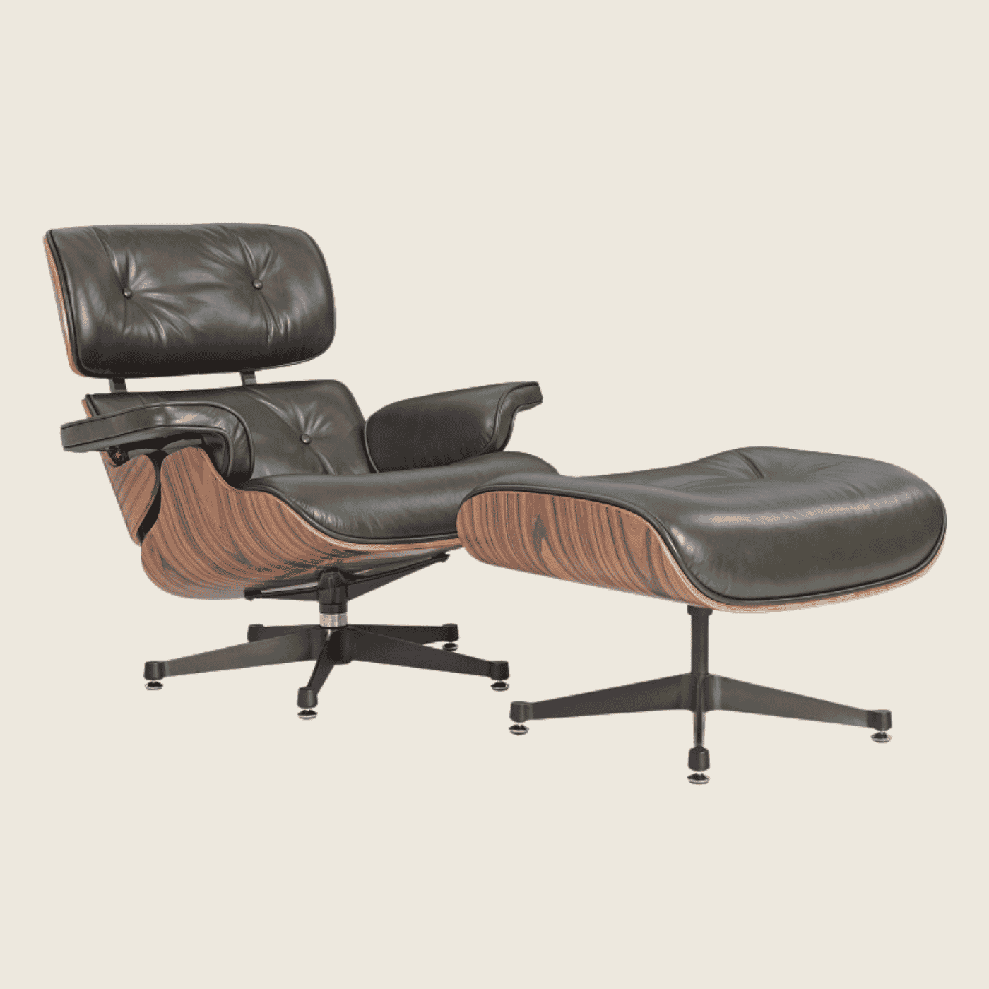 Retro Lounge Chair & Ottoman Rose Wood-Waxy Green Polished, chair and ottoman shown together, side profile