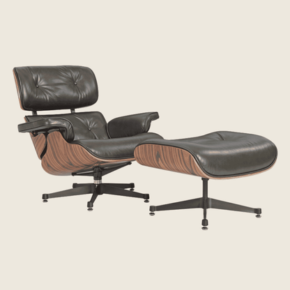 Retro Lounge Chair & Ottoman Rose Wood-Waxy Green Polished, chair and ottoman shown together, side profile