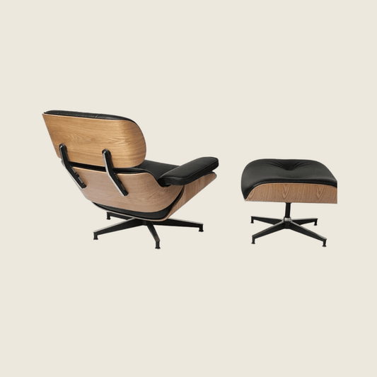 Eames Inspired Ashwood Lounge Chair & Ottoman – Black Leather