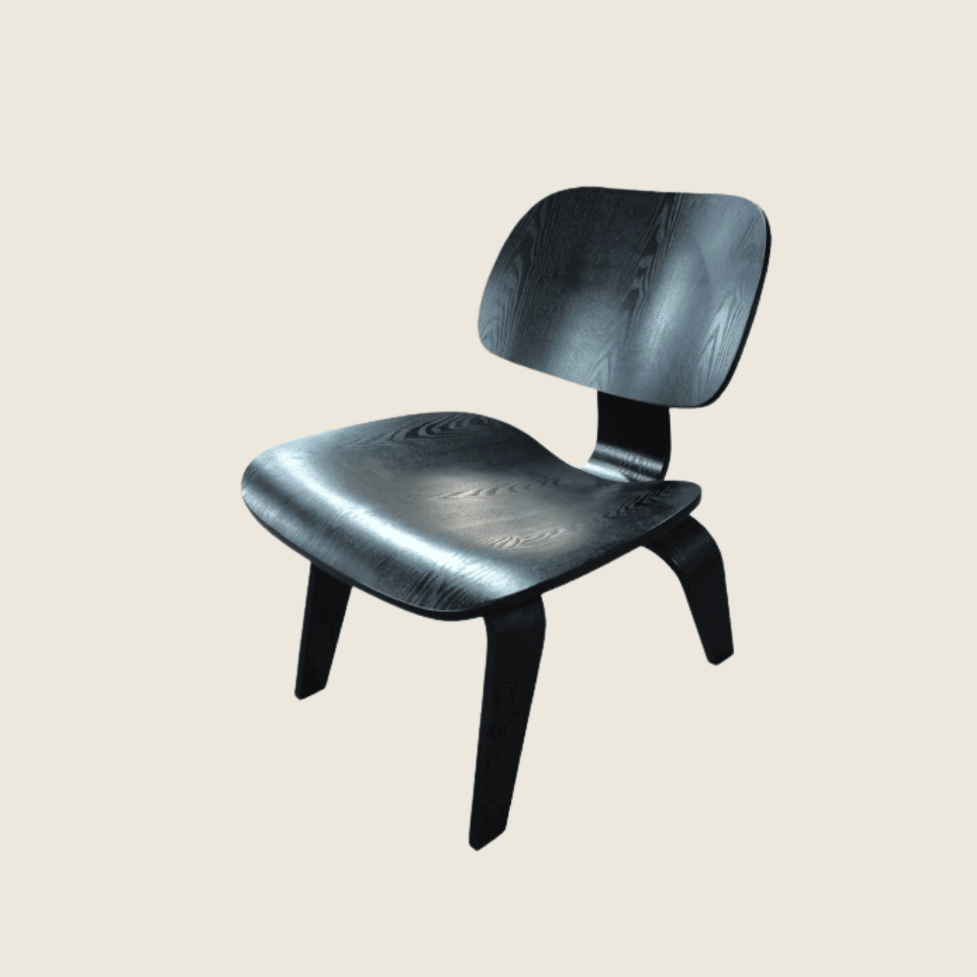 Eames Style LCW Plywood Blackwood Chair, side profile view