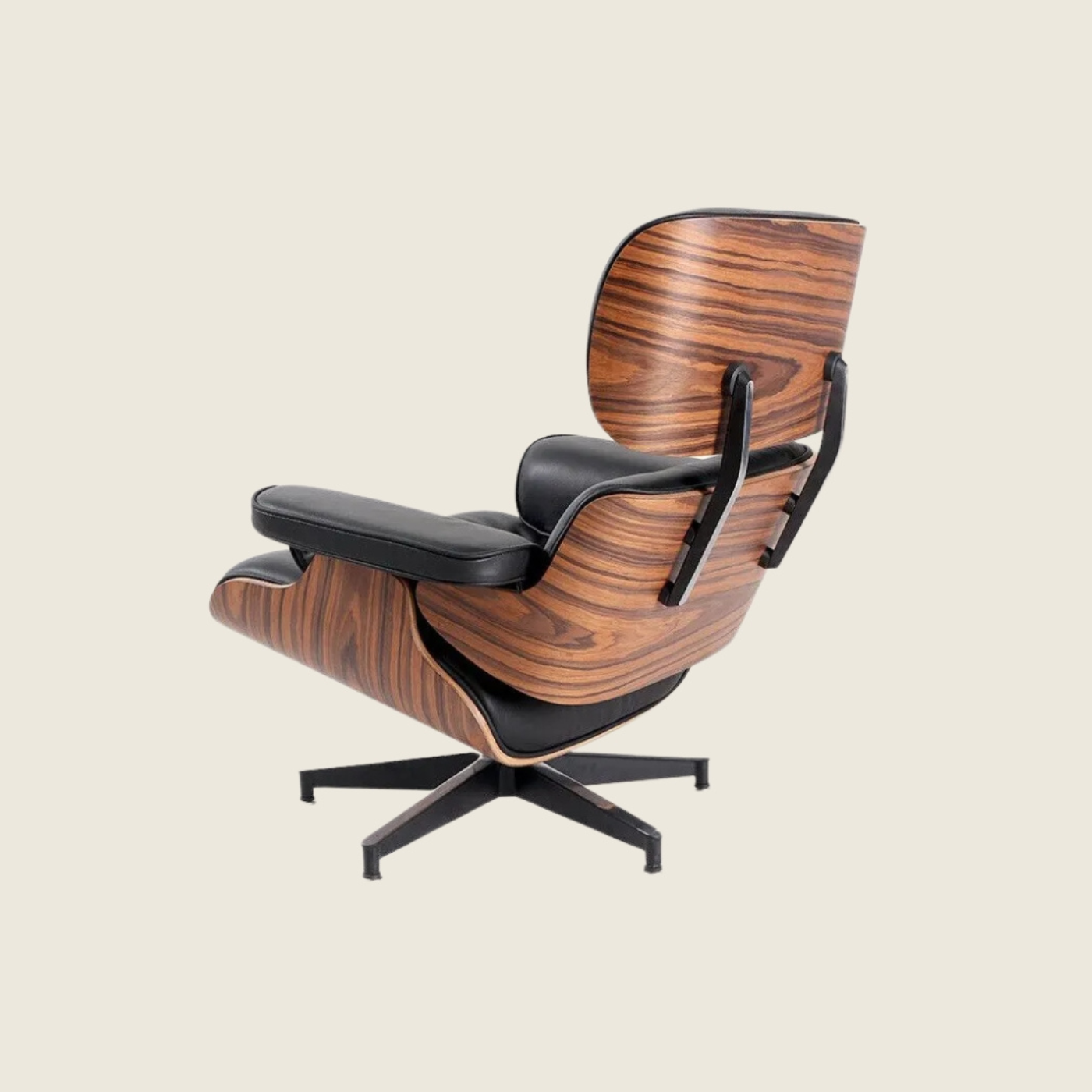 Charles Eames Inspired Rosewood Lounge Chair – Black Leather