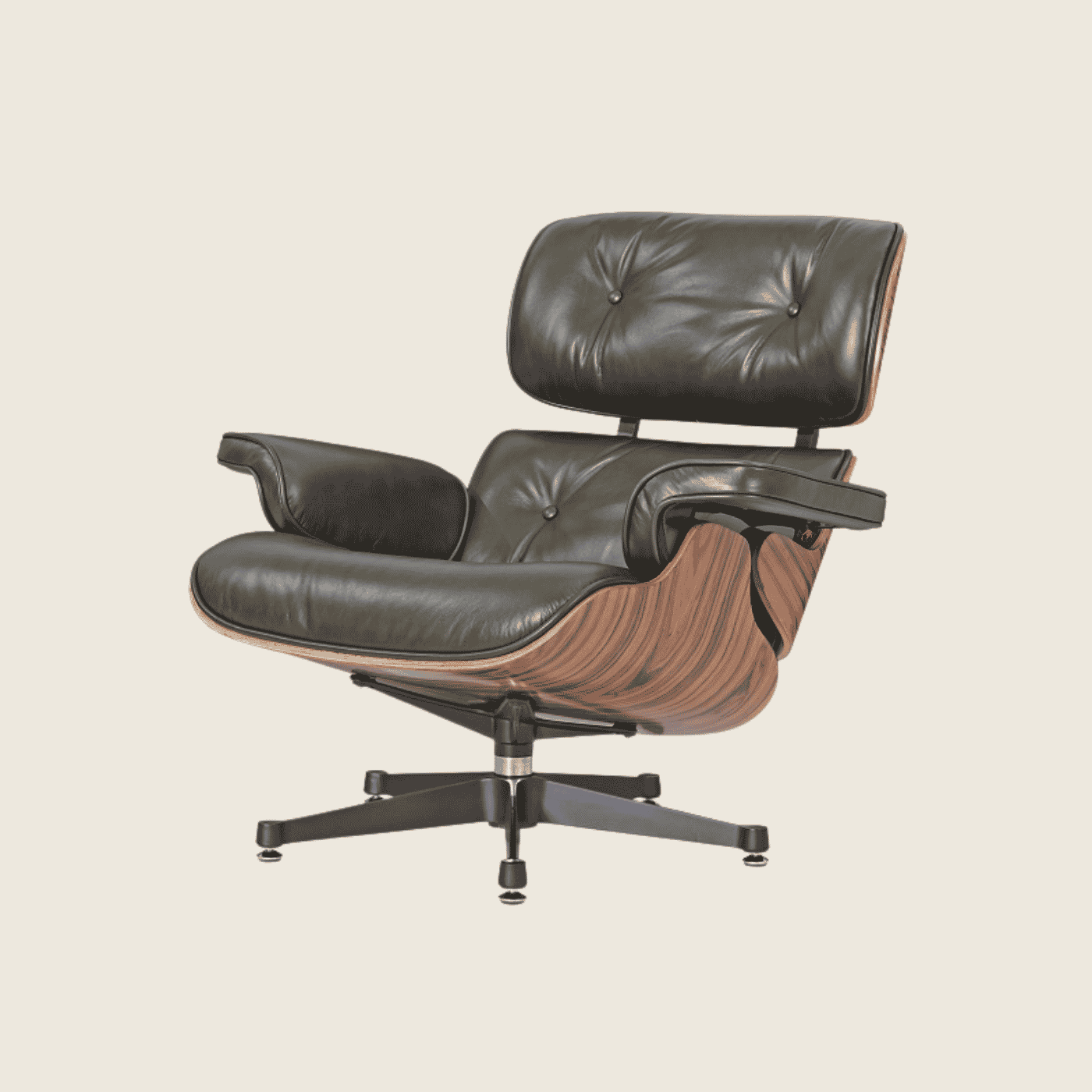 Retro Lounge Chair & Ottoman Rose Wood-Waxy Green Polished, three-quarter angled view of the chair