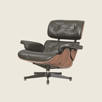 Retro Lounge Chair & Ottoman Rose Wood-Waxy Green Polished, three-quarter angled view of the chair