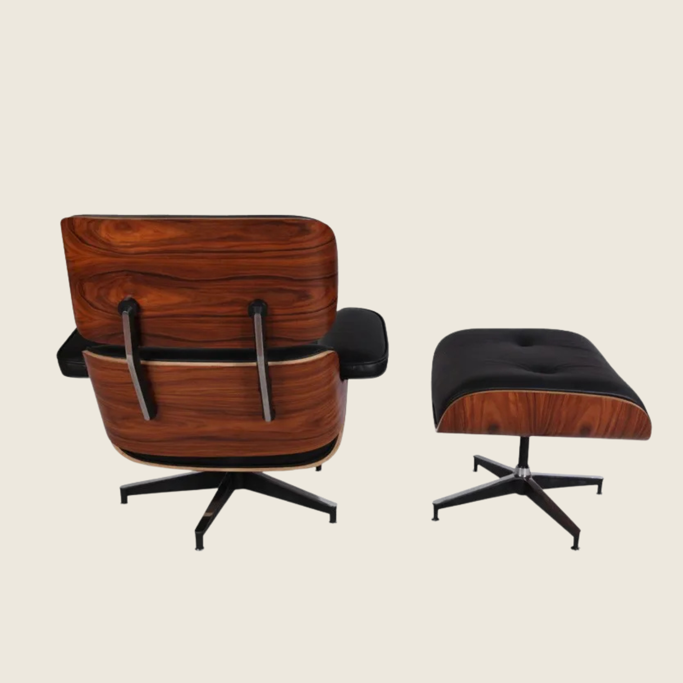 Classic Eames Natural Wood Lounge Chair & Ottoman – Black