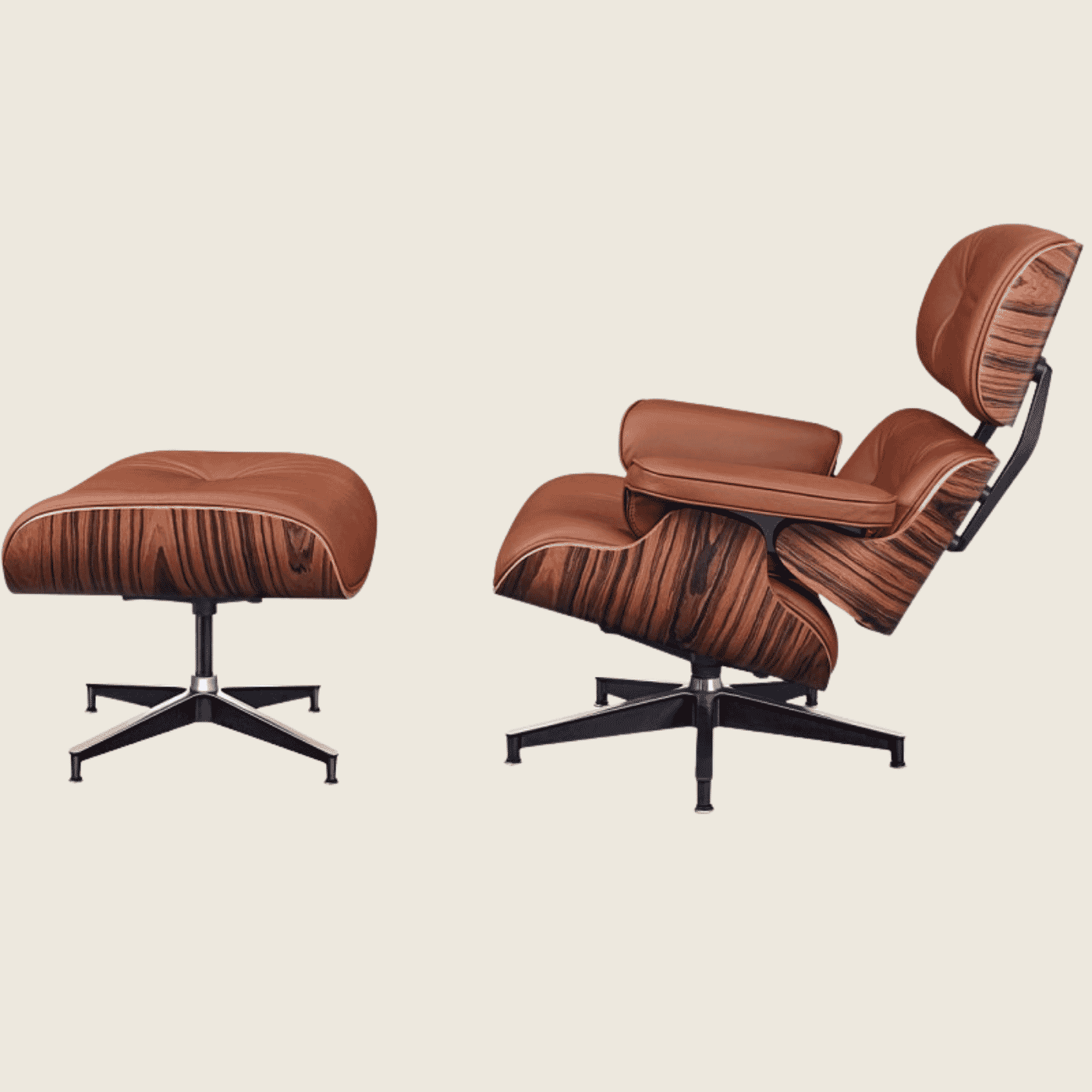 TAN BROWN / Black — Rosewood Lounge Chair & Ottoman, three-quarter angled view of the chair