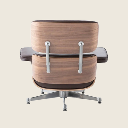 Eames Style WalnutWood Lounge Chair & Ottoman – Brown & Chrome Base