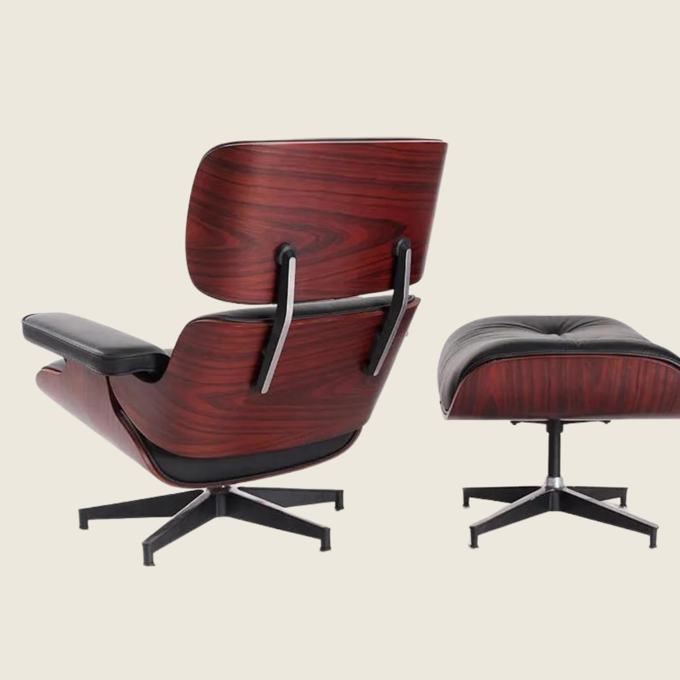 Mid-Century Eames Dark Rosewood Lounge Chair & Ottoman – Black