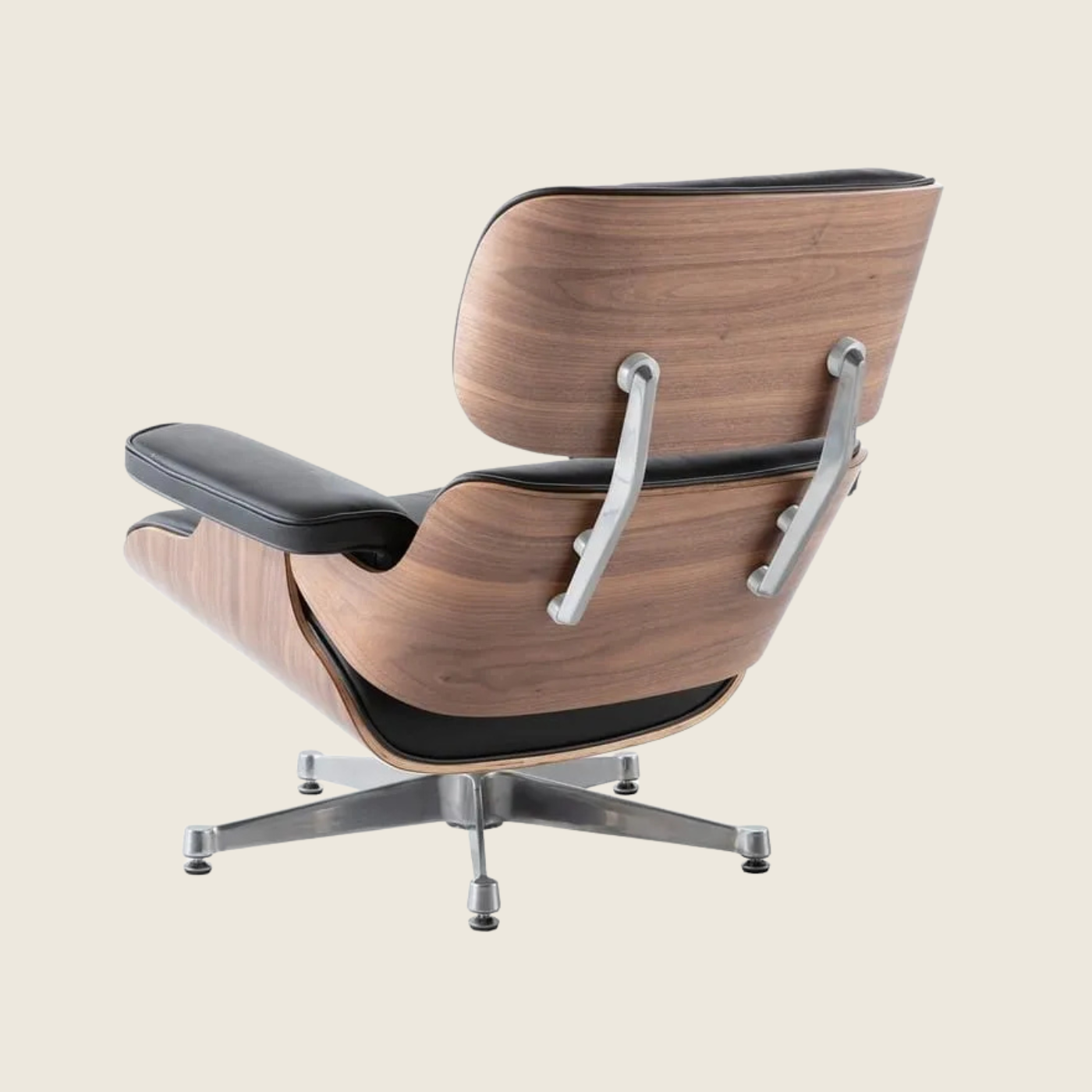 Classic Eames Walnut Lounge Chair & Ottoman – Black Chrome