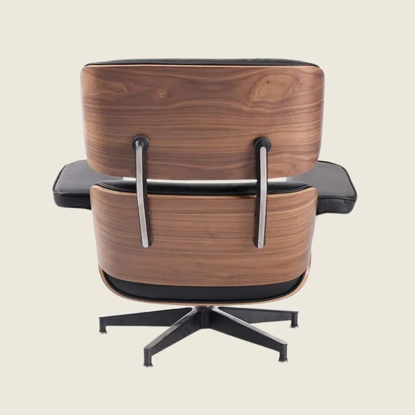 Mid-Century Eames Walnut Lounge Chair & Ottoman – Black Leather