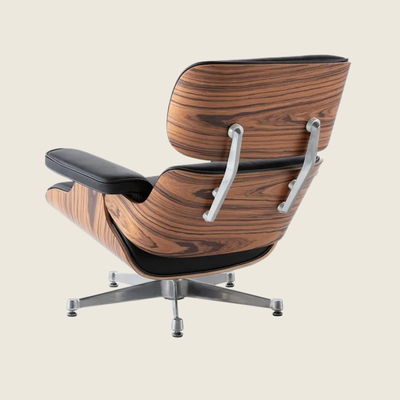 Eames Inspired  Light Rose Wood Lounge Chair & Ottoman – Black & Chrome Base