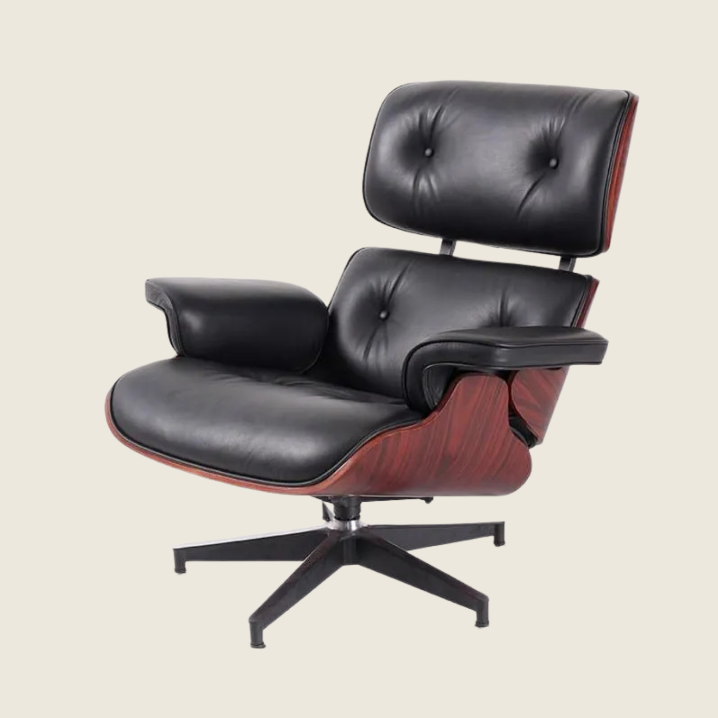 Mid-Century Eames Dark Rosewood Lounge Chair & Ottoman – Black