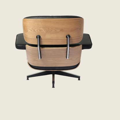 Eames Inspired Ashwood Lounge Chair & Ottoman – Black Leather