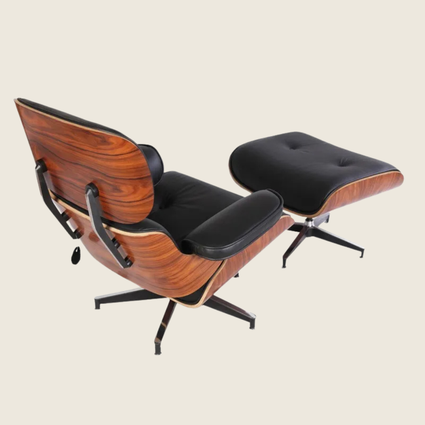 Classic Eames Natural Wood Lounge Chair & Ottoman – Black