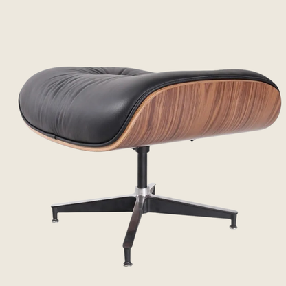 Mid-Century Eames Walnut Lounge Chair & Ottoman – Black Leather