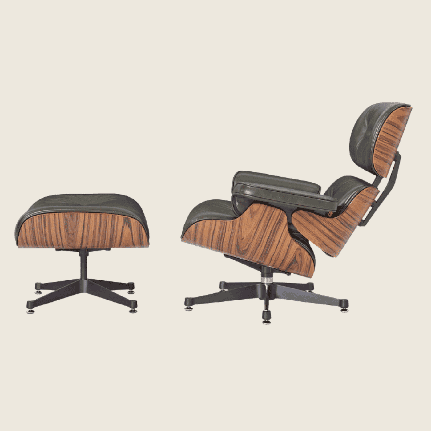 Retro Lounge Chair & Ottoman Rose Wood-Waxy Green Polished, three-quarter angled view of the ottoman