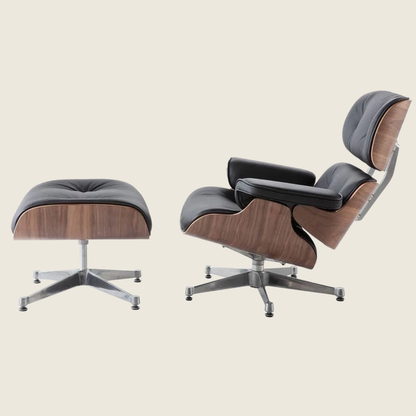 Classic Eames Walnut Lounge Chair & Ottoman – Black Chrome