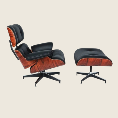 Classic Eames Natural Wood Lounge Chair & Ottoman – Black