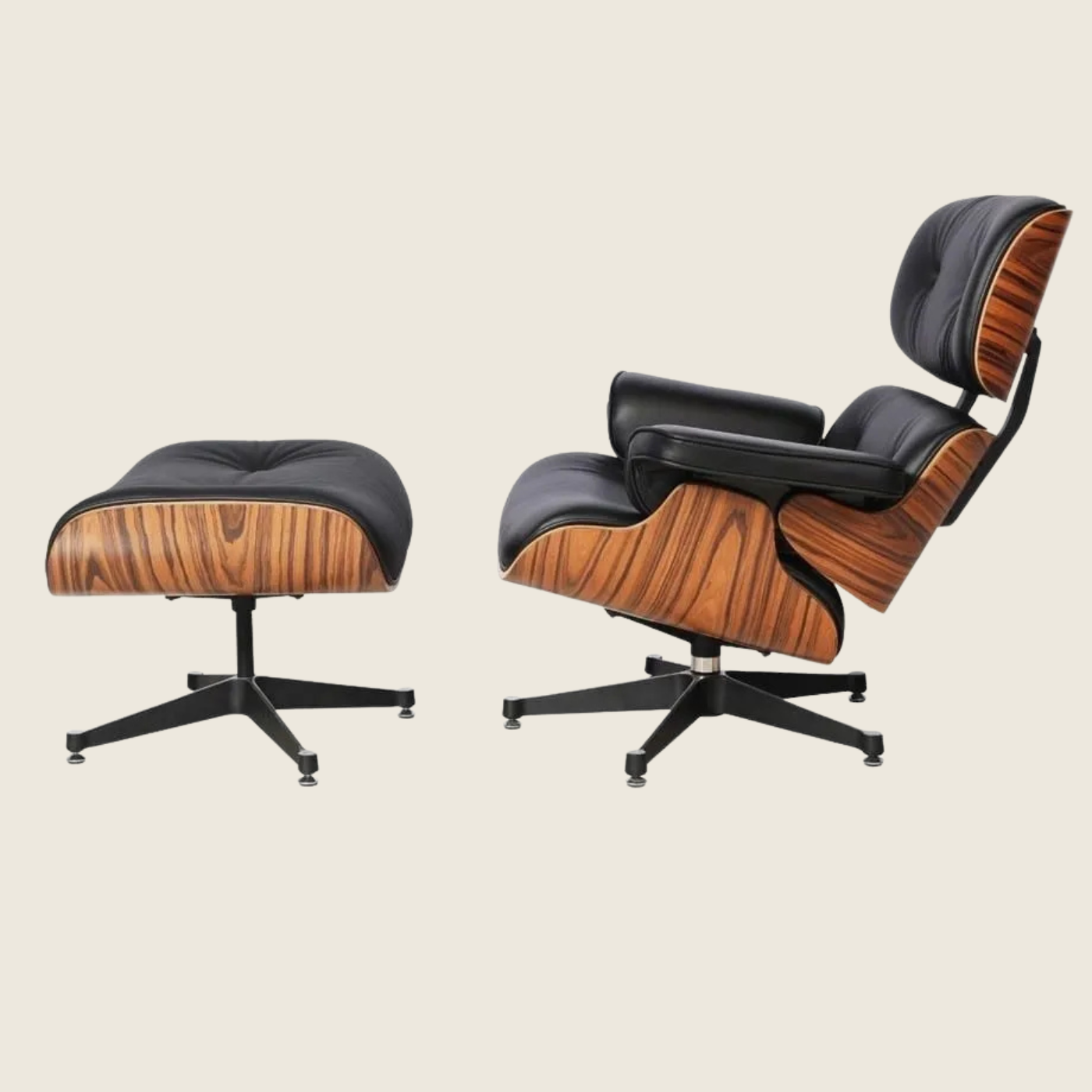Charles Eames Style Rosewood Lounge Chair & Ottoman – Black