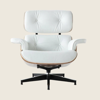 Eames Inspired Walnut Lounge Chair & Ottoman – White Leather