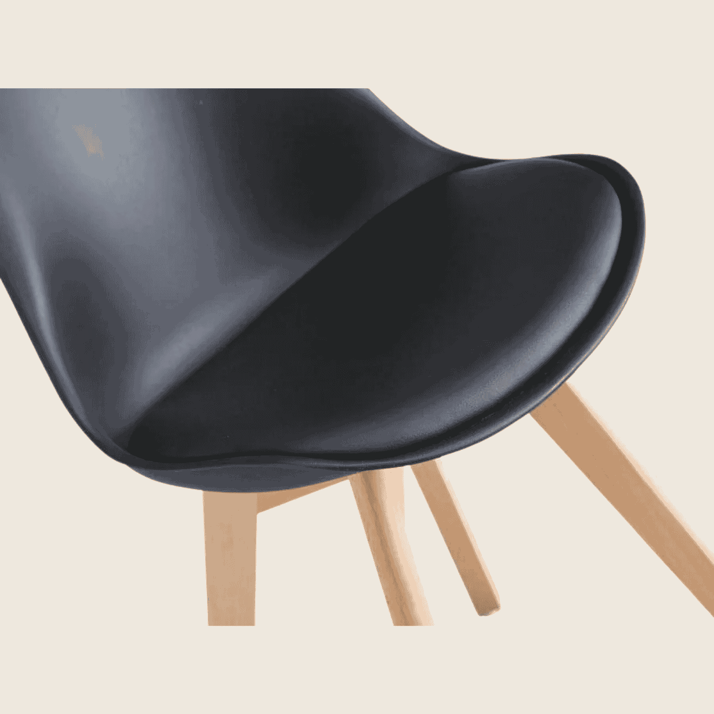 BLACK — Tulip Dining Chair Set of 2, close-up detail of the upholstery and frame