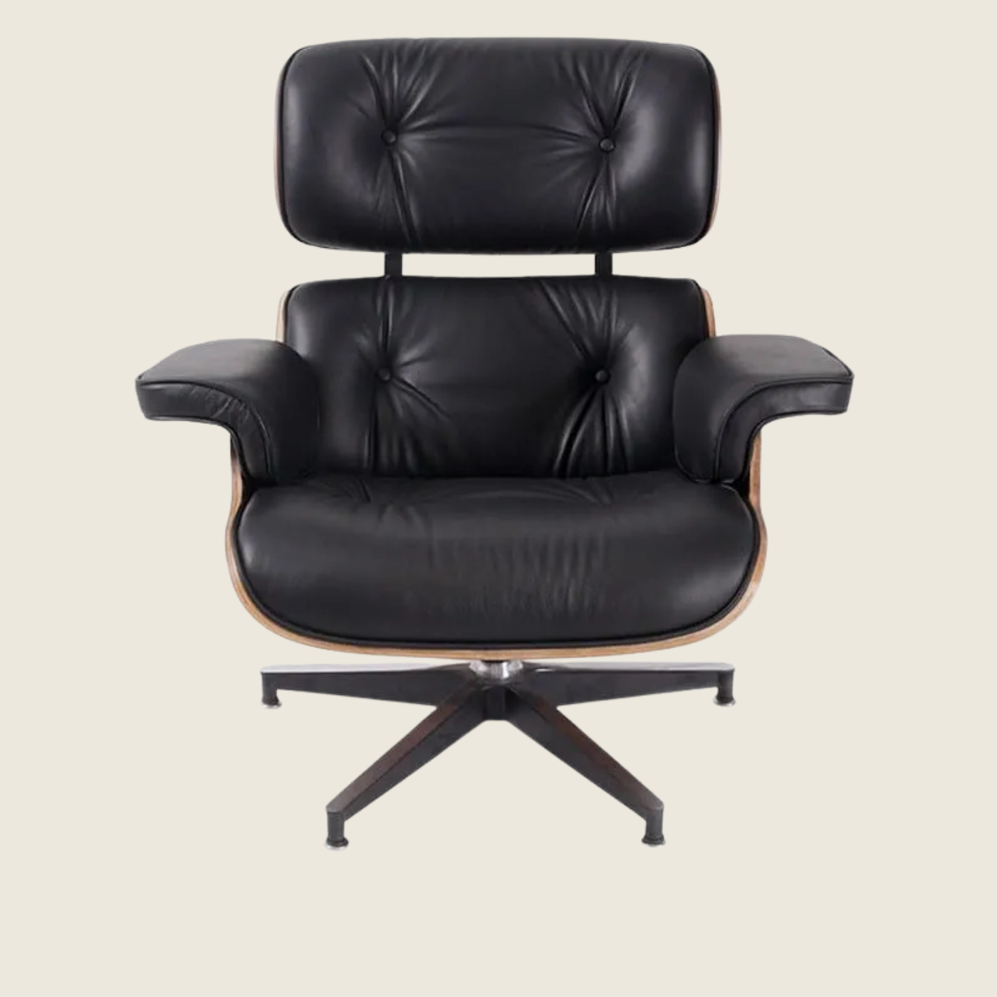 Mid-Century Eames Walnut Lounge Chair & Ottoman – Black Leather