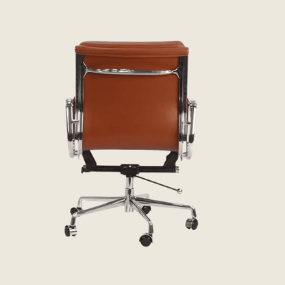 BROWN — EA217 Soft Pad Leather Office Chair, close-up detail of the upholstery and frame