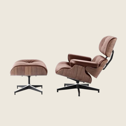 Eames Inspired Walnut Lounge Chair & Ottoman – Tan