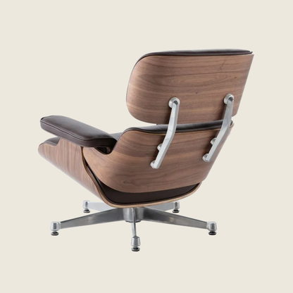 Eames Style WalnutWood Lounge Chair & Ottoman – Brown & Chrome Base