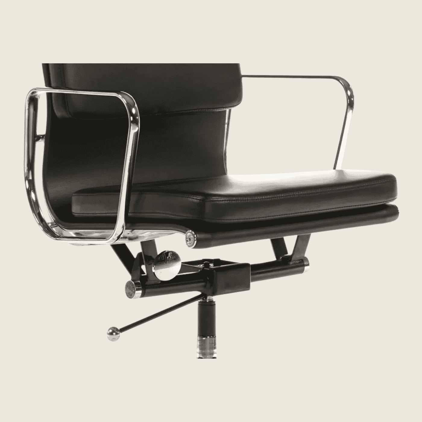 BLACK — EA217 Soft Pad Leather Office Chair, close-up detail of the upholstery and frame