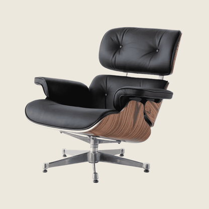Eames Style Light Rose Wood Lounge Chair & Ottoman – Black & Chrome Base