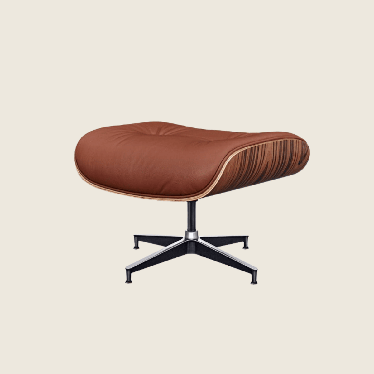 Tan Brown leather, Rosewood shell, Black base - Eames Style Rosewood Lounge Chair & Ottoman, additional angle