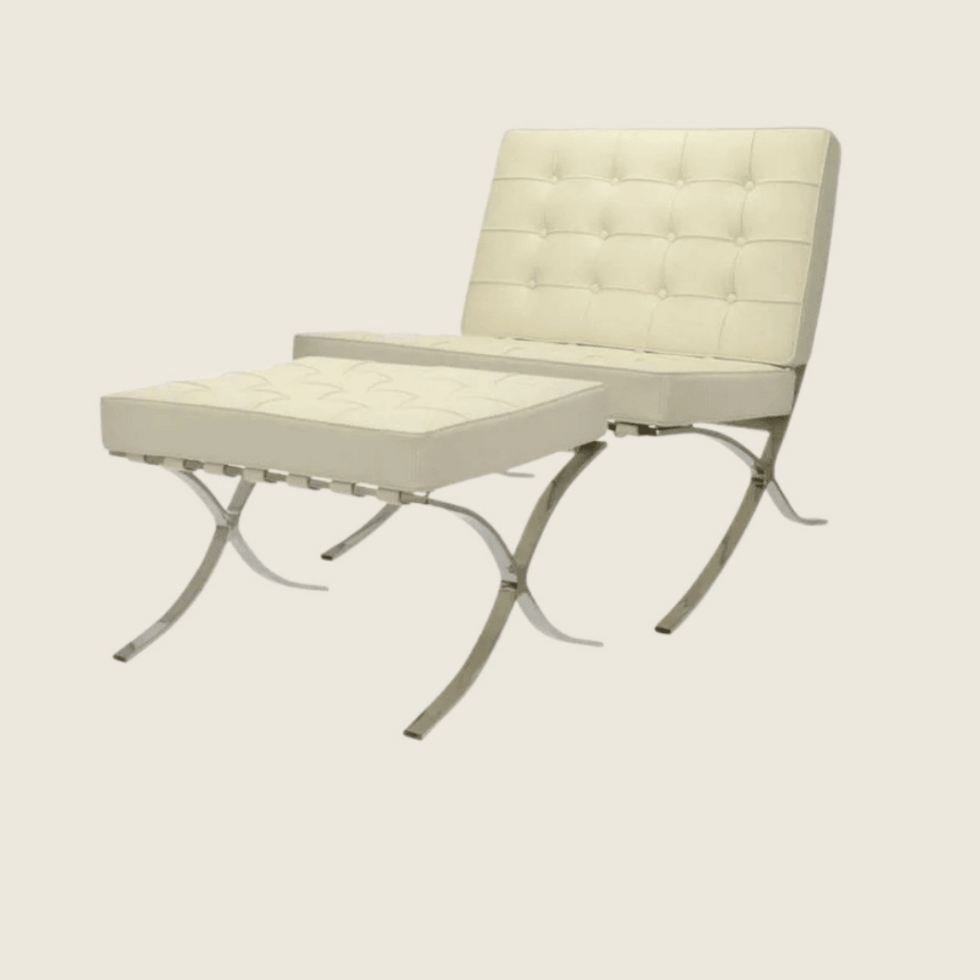 CREAM — Barcelona Chair & Ottoman, chair and ottoman shown together, side profile