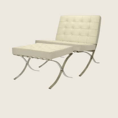CREAM — Barcelona Chair & Ottoman, chair and ottoman shown together, side profile