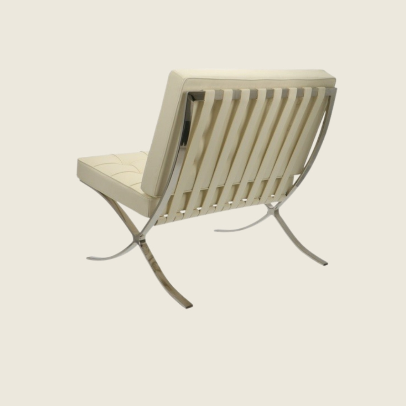 CREAM — Barcelona Chair & Ottoman, three-quarter angled view of the chair