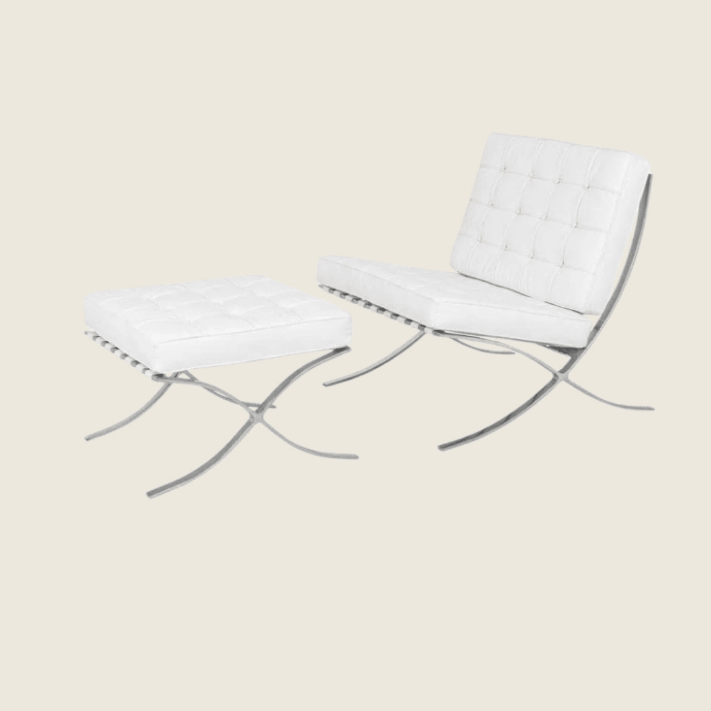 White — Barcelona Chair & Ottoman, chair and ottoman shown together, side profile