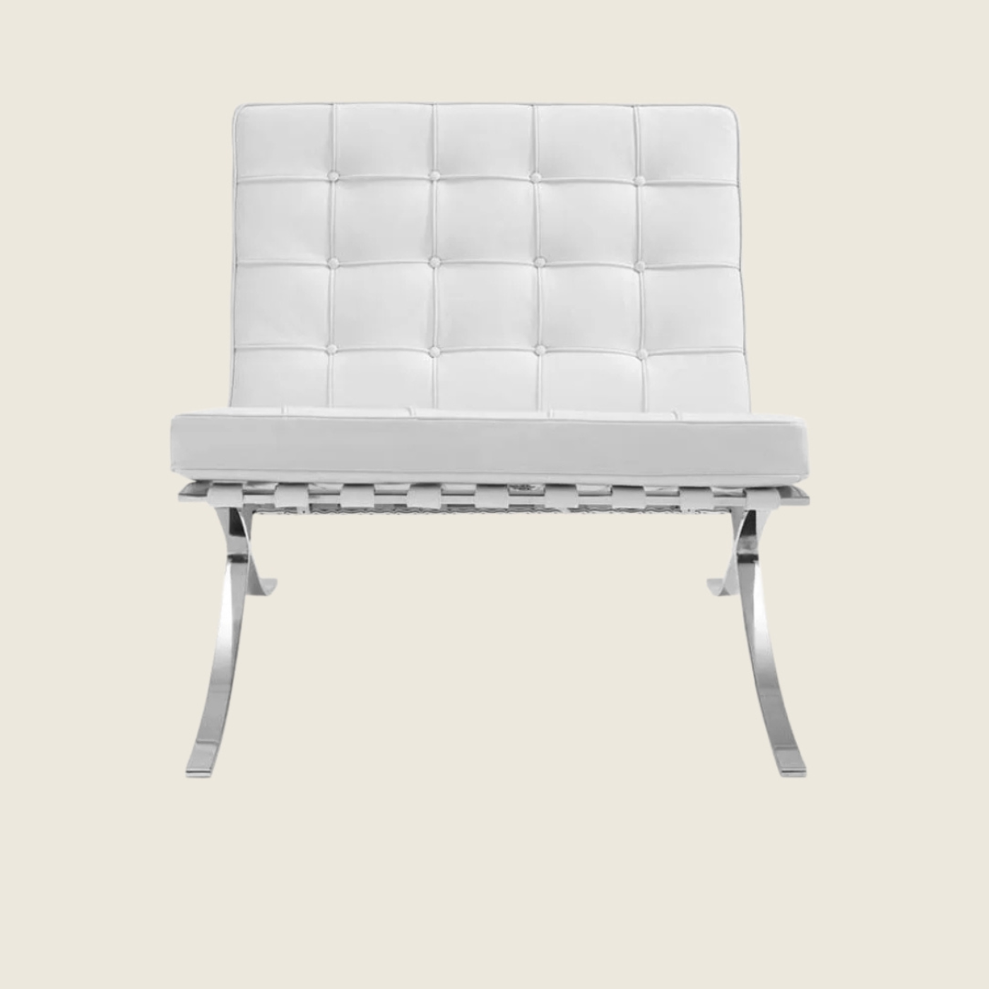 White — Barcelona Chair & Ottoman, three-quarter angled view of the chair