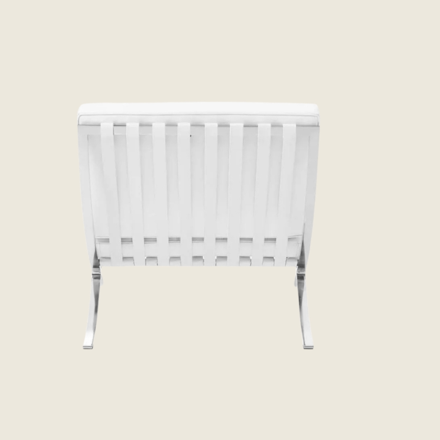White — Barcelona Chair & Ottoman, close-up detail of the leather and frame