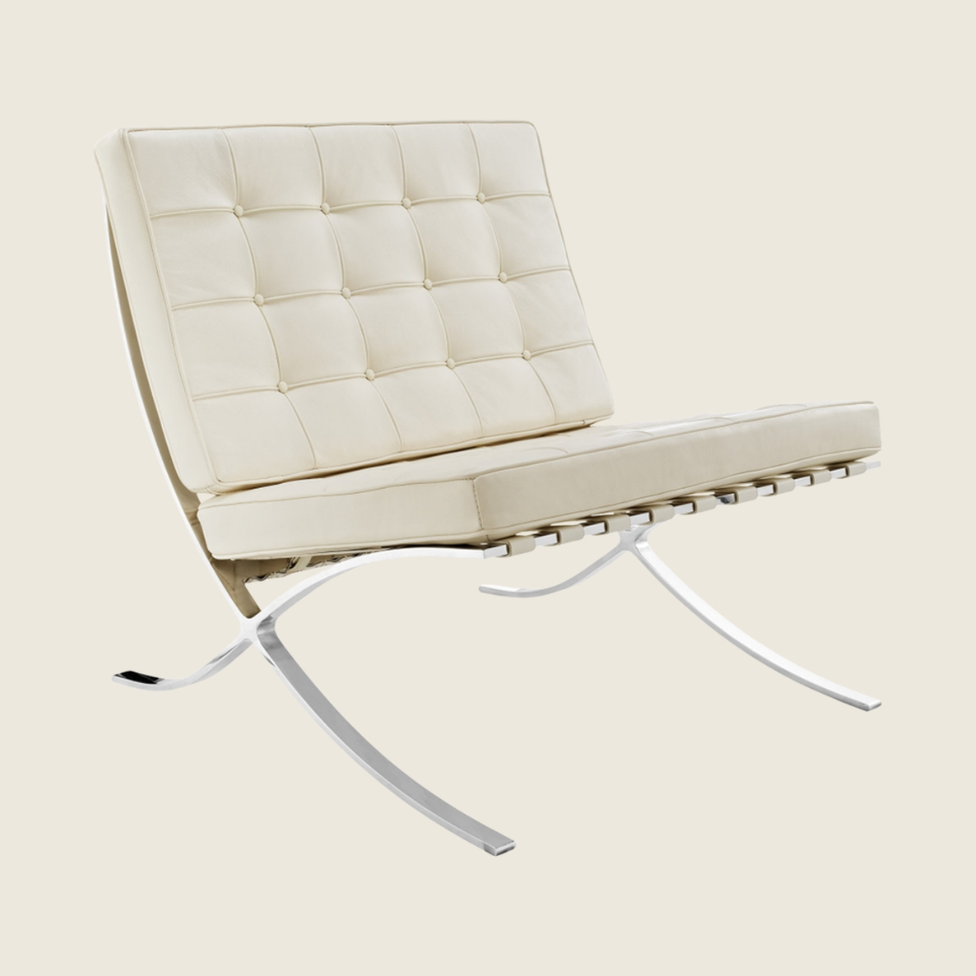 CREAM — Barcelona Pavilion Style Lounge Chair, rear three-quarter view