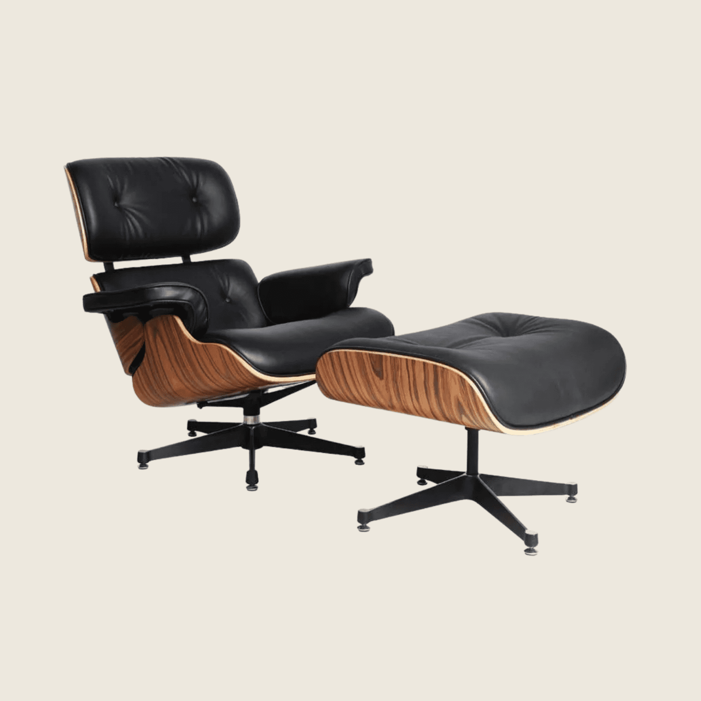 BLACK / Black — Rosewood Lounge Chair & Ottoman, chair and ottoman shown together, side profile